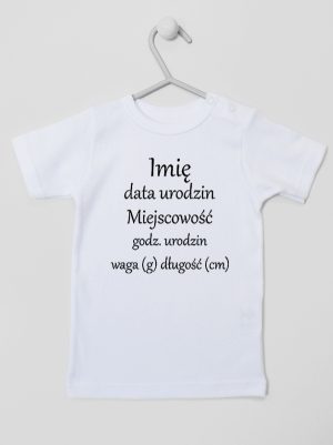metryczka niemowlaka koszulka z krótkim rękawem kolor biały 104