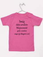 metryczka niemowlaka koszulka z krótkim rękawem kolor ciemny różowy 104