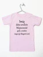 metryczka niemowlaka koszulka z krótkim rękawem kolor różowy 104