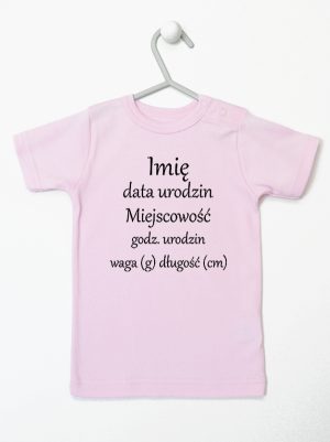 metryczka niemowlaka koszulka z krótkim rękawem kolor różowy 104