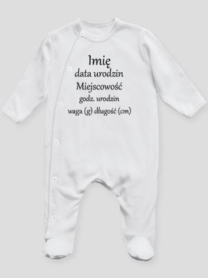 metryczka niemowlaka pajacyk śpioszek ze stópkami 104
