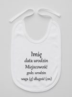metryczka niemowlaka śliniak niemowlęcy kolor biały 104 metryczka niemowlaka śliniak niemowlęcy kolor biały 104