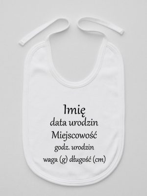 metryczka niemowlaka śliniak niemowlęcy kolor biały 104