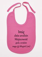 metryczka niemowlaka śliniak niemowlęcy kolor ciemny różowy 104 metryczka niemowlaka śliniak niemowlęcy kolor ciemny różowy 104