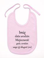 metryczka niemowlaka śliniak niemowlęcy kolor różowy 104 metryczka niemowlaka śliniak niemowlęcy kolor różowy 104
