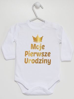 moje pierwsze urodziny nadruk złoty body z długim rękawem kolor biały 140
