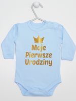 moje pierwsze urodziny nadruk złoty body z długim rękawem kolor błękitny 140