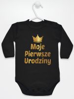 moje pierwsze urodziny nadruk złoty body z długim rękawem kolor czarny 140