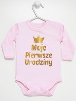 moje pierwsze urodziny nadruk złoty body z długim rękawem kolor różowy 140