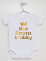 moje pierwsze urodziny nadruk złoty body z krótkim rękawem kolor biały 140
