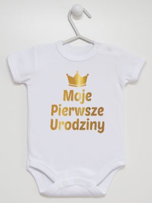 moje pierwsze urodziny nadruk złoty body z krótkim rękawem kolor biały 140