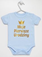 moje pierwsze urodziny nadruk złoty body z krótkim rękawem kolor błękitny 140