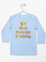 moje pierwsze urodziny nadruk złoty koszulka z długim rękawem kolor błękitny 140