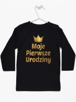 moje pierwsze urodziny nadruk złoty koszulka z długim rękawem kolor czarny 140