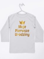 moje pierwsze urodziny nadruk złoty koszulka z długim rękawem kolor szary 140