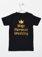 moje pierwsze urodziny nadruk złoty koszulka z krótkim rękawem kolor czarny 140