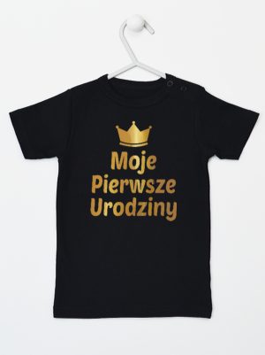 moje pierwsze urodziny nadruk złoty koszulka z krótkim rękawem kolor czarny 140