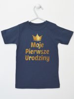 moje pierwsze urodziny nadruk złoty koszulka z krótkim rękawem kolor granatowy 140