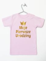 moje pierwsze urodziny nadruk złoty koszulka z krótkim rękawem kolor różowy 140