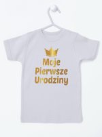 moje pierwsze urodziny nadruk złoty koszulka z krótkim rękawem kolor szary 140