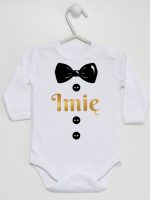 muszka z guzikami i imieniem dziecka body z długim rękawem kolor biały 223