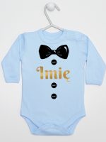 muszka z guzikami i imieniem dziecka body z długim rękawem kolor błękitny 223