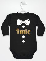 muszka z guzikami i imieniem dziecka body z długim rękawem kolor czarny 223