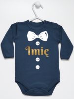 muszka z guzikami i imieniem dziecka body z długim rękawem kolor granatowy 223