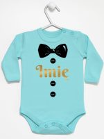 muszka z guzikami i imieniem dziecka body z długim rękawem kolor miętowy 223