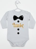 muszka z guzikami i imieniem dziecka body z długim rękawem kolor szary 223