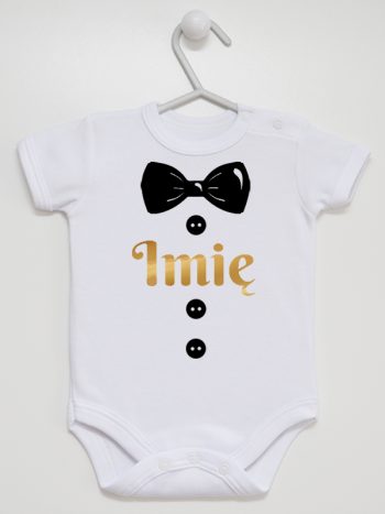muszka z guzikami i imieniem dziecka body z krótkim rękawem kolor biały 223