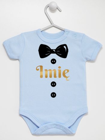 muszka z guzikami i imieniem dziecka body z krótkim rękawem kolor błękitny 223