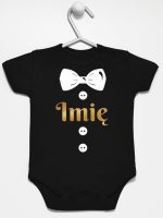 muszka z guzikami i imieniem dziecka body z krótkim rękawem kolor czarny 223