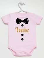 muszka z guzikami i imieniem dziecka body z krótkim rękawem kolor różowy 223