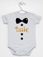 muszka z guzikami i imieniem dziecka body z krótkim rękawem kolor szary 223