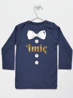 muszka z guzikami i imieniem dziecka koszulka z długim rękawem kolor granatowy 223