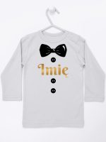 muszka z guzikami i imieniem dziecka koszulka z długim rękawem kolor szary 223