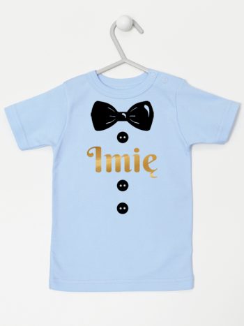 muszka z guzikami i imieniem dziecka koszulka z krótkim rękawem kolor błękitny 223
