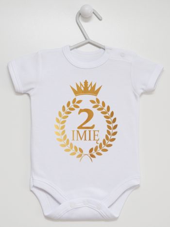na drugie urodziny z laurami nadruk złoty body z krótkim rękawem kolor biały 199