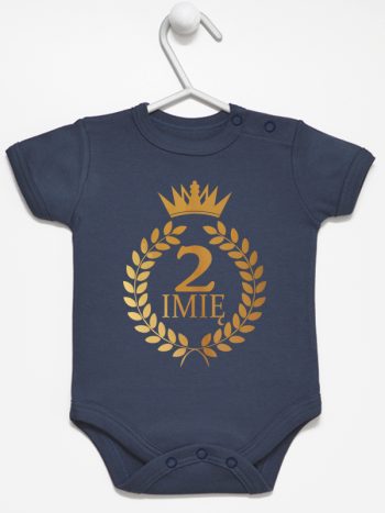 na drugie urodziny z laurami nadruk złoty body z krótkim rękawem kolor granatowy 199