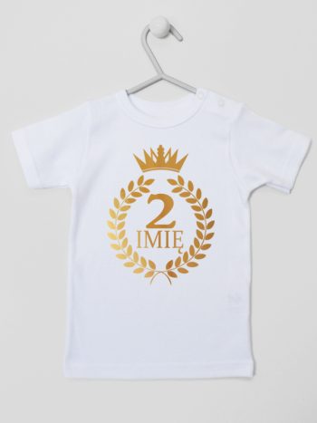 na drugie urodziny z laurami nadruk złoty koszulka z krótkim rękawem kolor biały 199