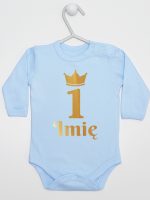 na pierwsze urodziny nadruk złoty z imieniem body z długim rękawem kolor błękitny 160