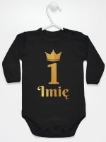 na pierwsze urodziny nadruk złoty z imieniem body z długim rękawem kolor czarny 160