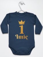 na pierwsze urodziny nadruk złoty z imieniem body z długim rękawem kolor granatowy 160