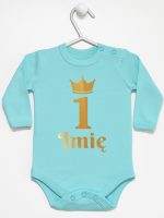 na pierwsze urodziny nadruk złoty z imieniem body z długim rękawem kolor miętowy 160