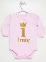 na pierwsze urodziny nadruk złoty z imieniem body z długim rękawem kolor różowy 160