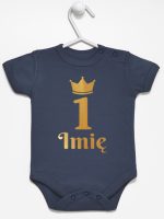 na pierwsze urodziny nadruk złoty z imieniem body z krótkim rękawem kolor granatowy 160