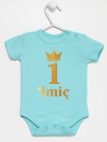 na pierwsze urodziny nadruk złoty z imieniem body z krótkim rękawem kolor miętowy 160