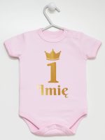 na pierwsze urodziny nadruk złoty z imieniem body z krótkim rękawem kolor różowy 160