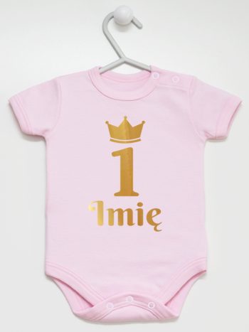 na pierwsze urodziny nadruk złoty z imieniem body z krótkim rękawem kolor różowy 160
